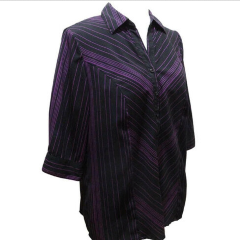 Penningtons Black Shirt With Pinstripe Purple Sz X